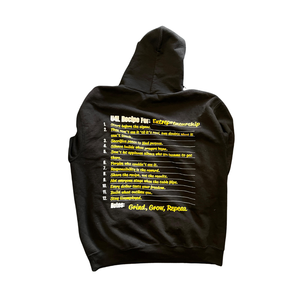 Black "U4L" recipe for entrepreneurship hoodie
